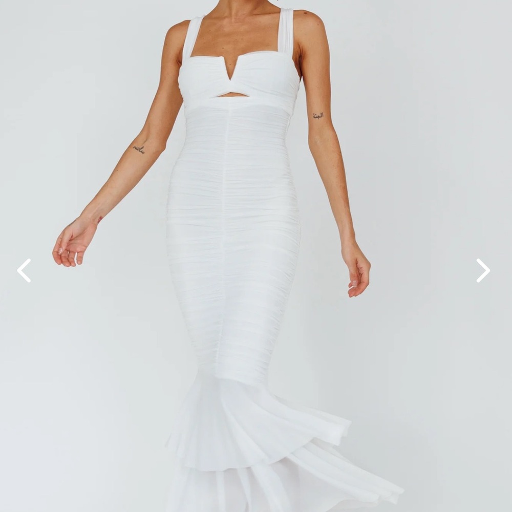 White maxi ruched mermaid dress